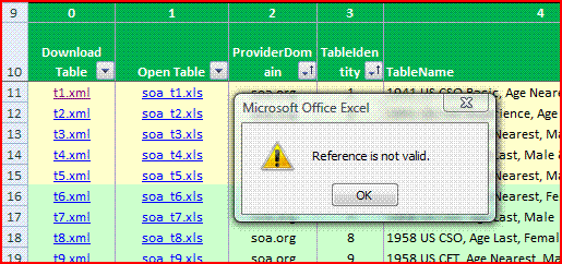 Microsoft Office Excel: Reference is not valid.